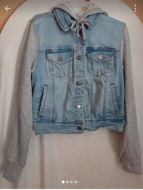 Women's Wax Jean Small Light Blue Denim & Gray Sleeve Hooded Jacket
